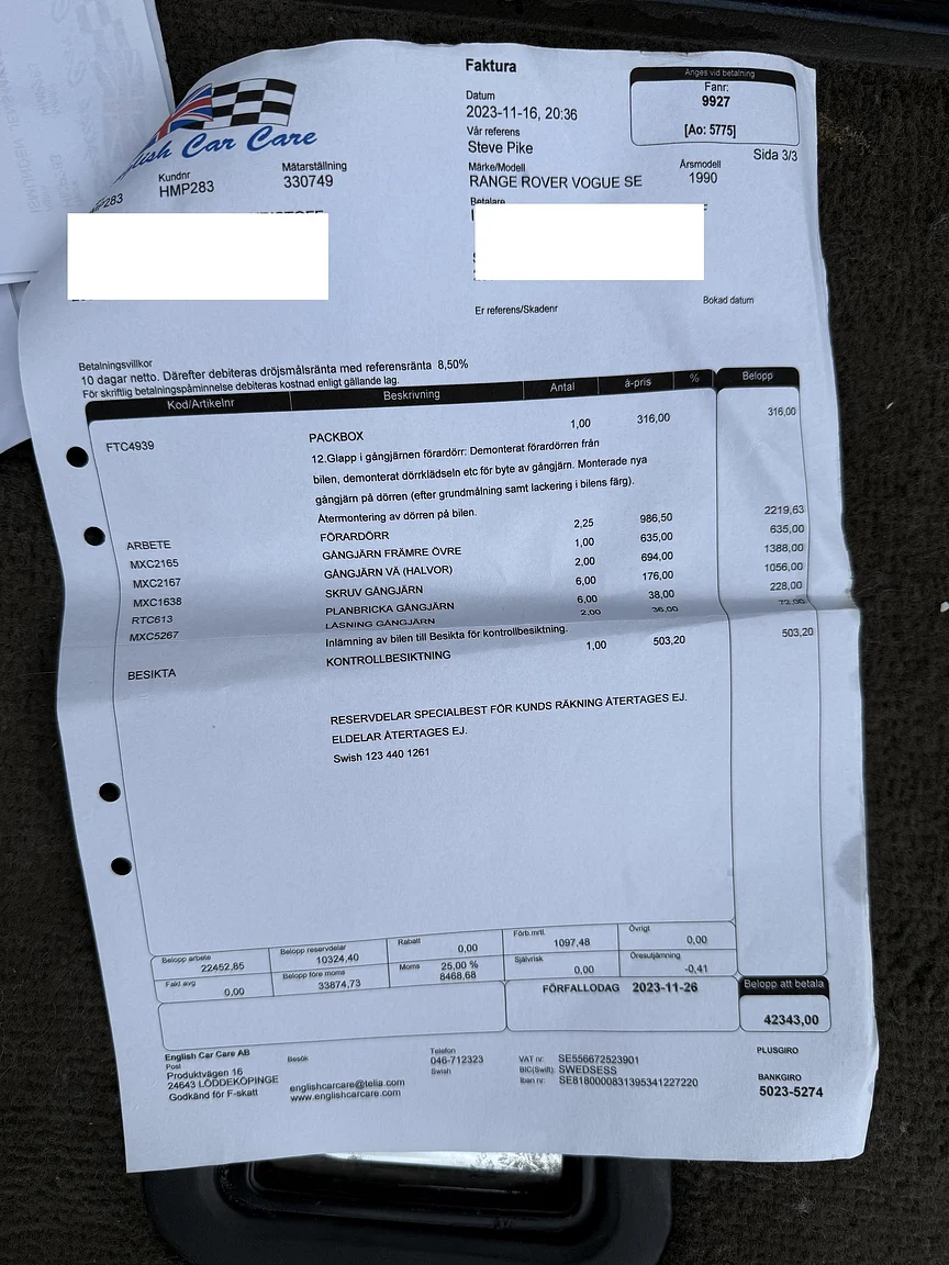 Documentation for 1990 Range Rover Vogue SE 3.9 (16)