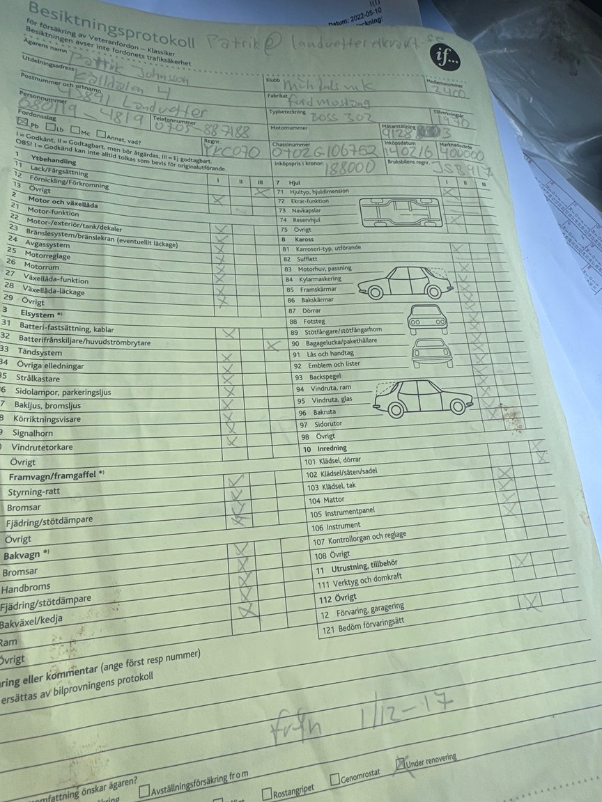 Documentation for 1970 Ford Mustang Boss 302