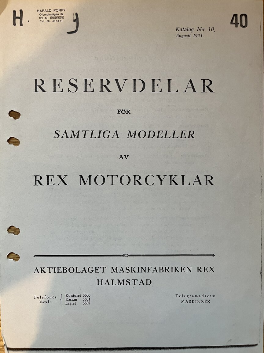 Dokumentation för 1929 REX 500cc