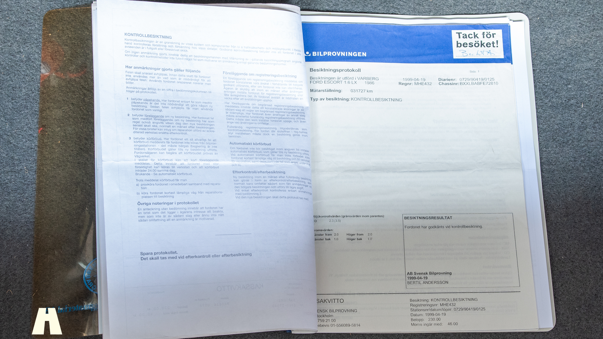 Dokumentation för 1986 Ford Escort 1.6 Hatchback 3-door  (8)