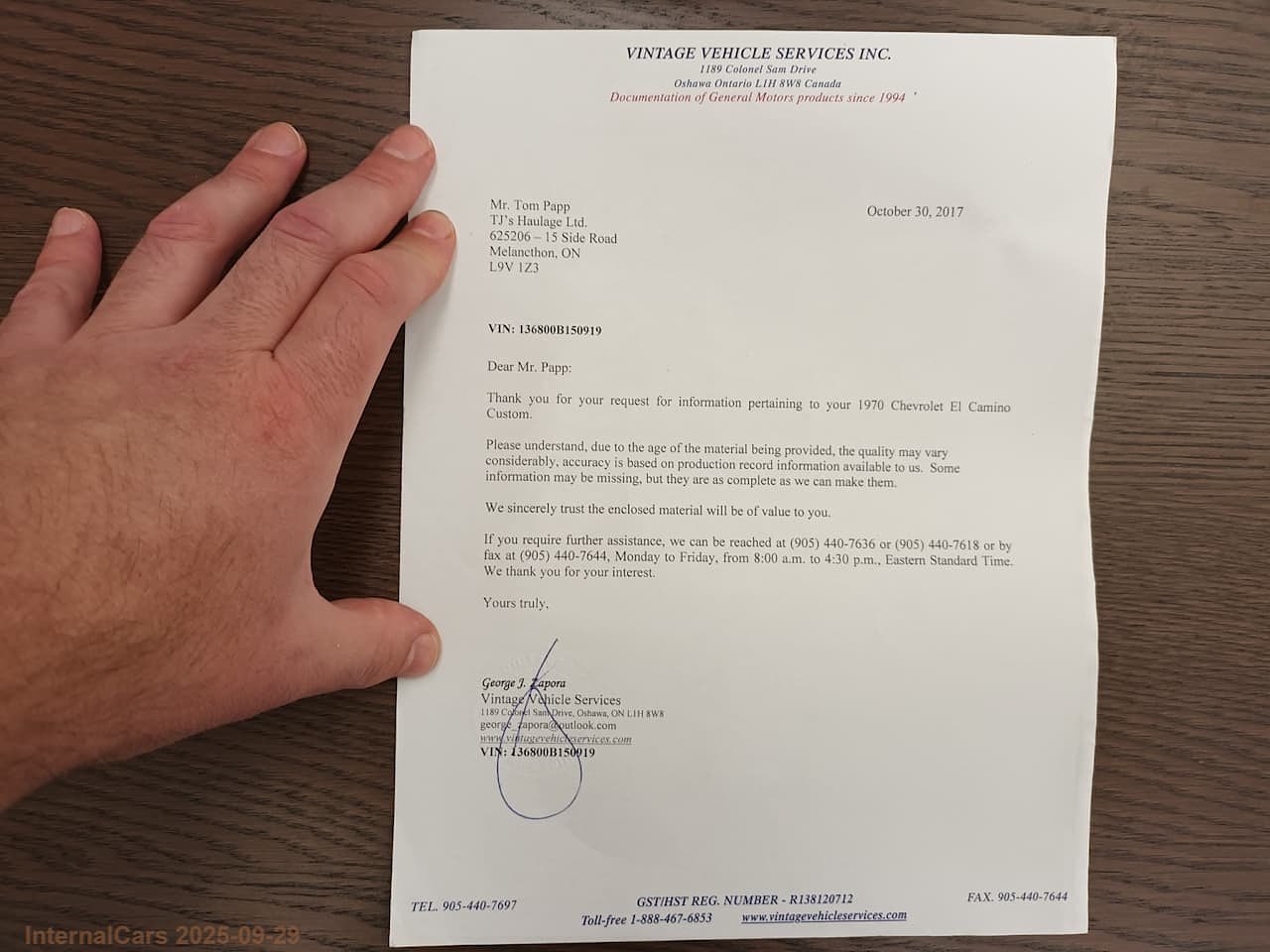 Documentation for 1970 Chevrolet El Camino SS Tribute (6)