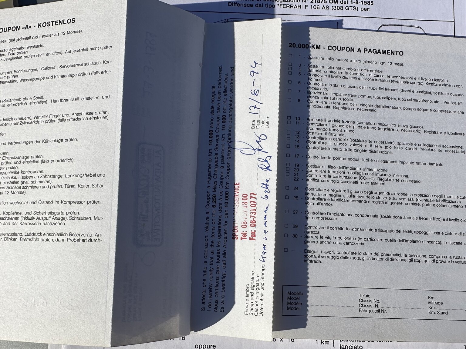 Documentation for 1986 Ferrari 328 GTS