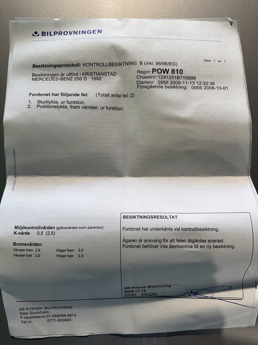 Dokumentation för 1992 Mercedes-Benz 250D