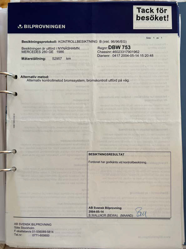 Documentation for 1986 Mercedes 280 GE
