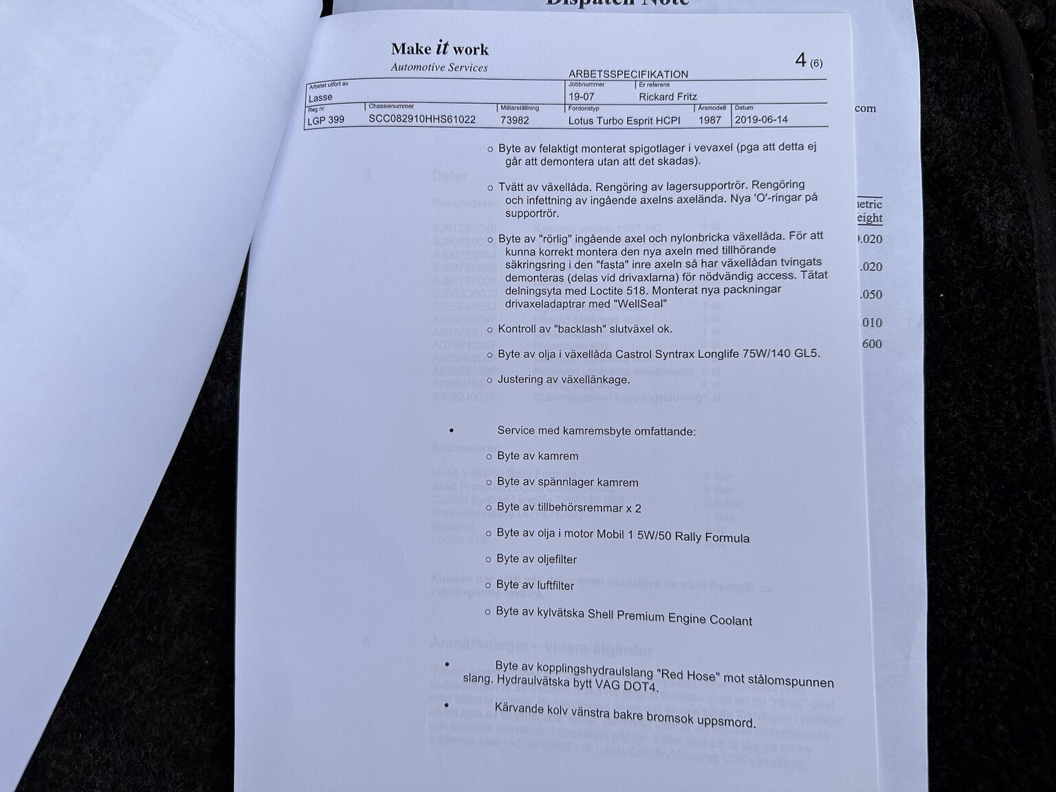 Dokumentation för 1987 Lotus Esprit Turbo HCi (33)