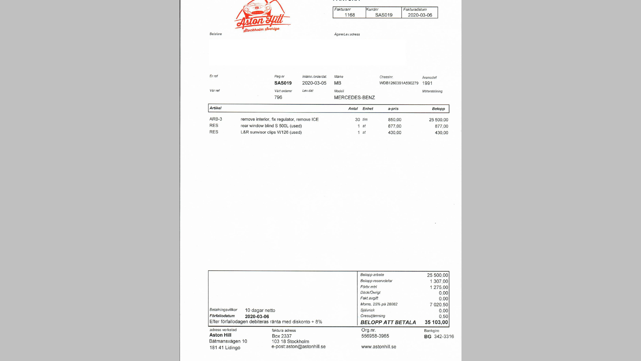 Documentation for 1991 Mercedes 1000 SEL TRASCO