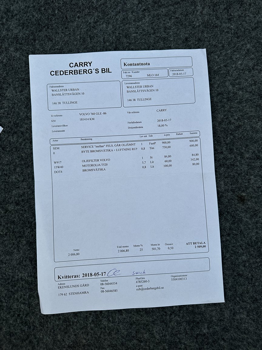 Dokumentation för 1986 Volvo 760 GLE 2.8 V6 Automatisk