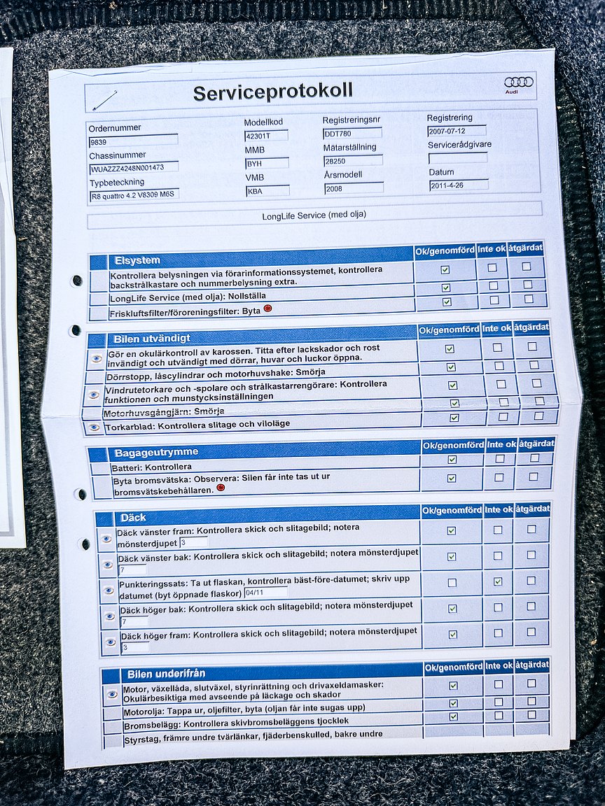 Documentation for 2008 Audi R8 4.2 V8 Turbo Manuell