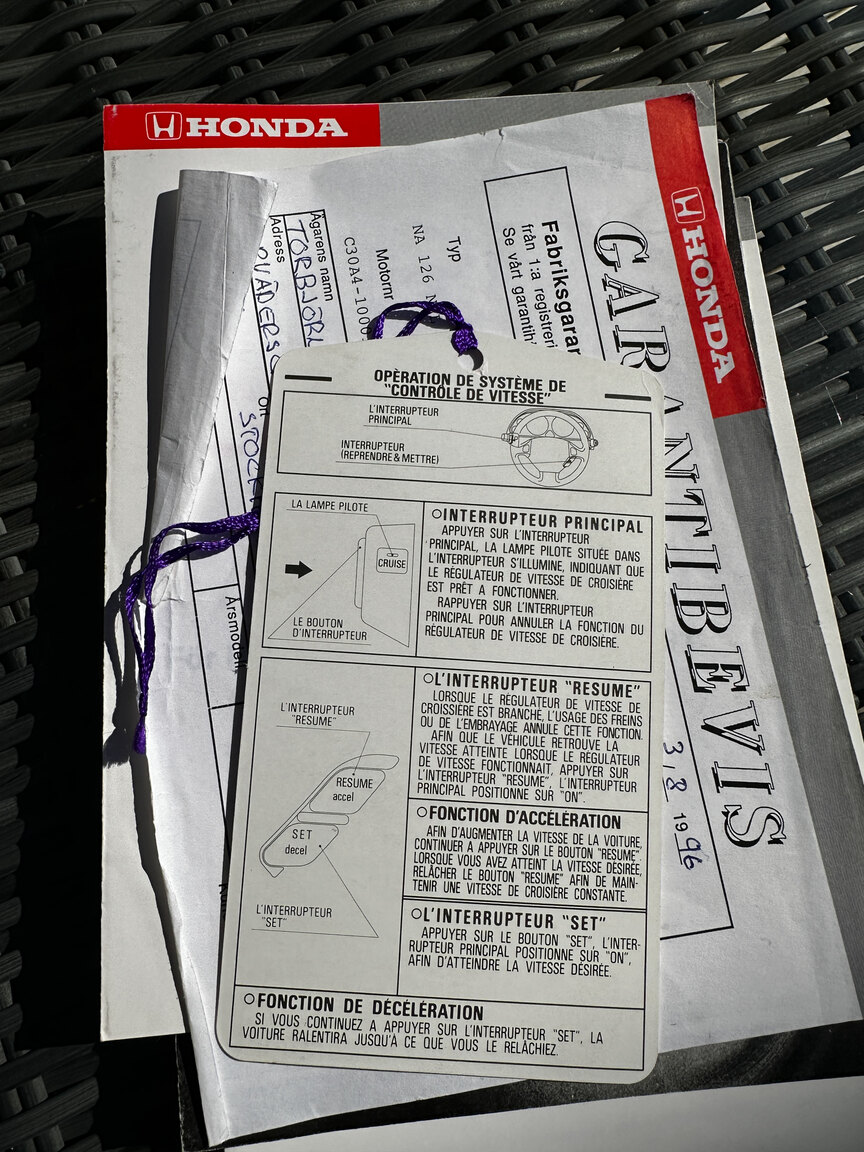 Documentation for 1992 Honda NSX 3.0