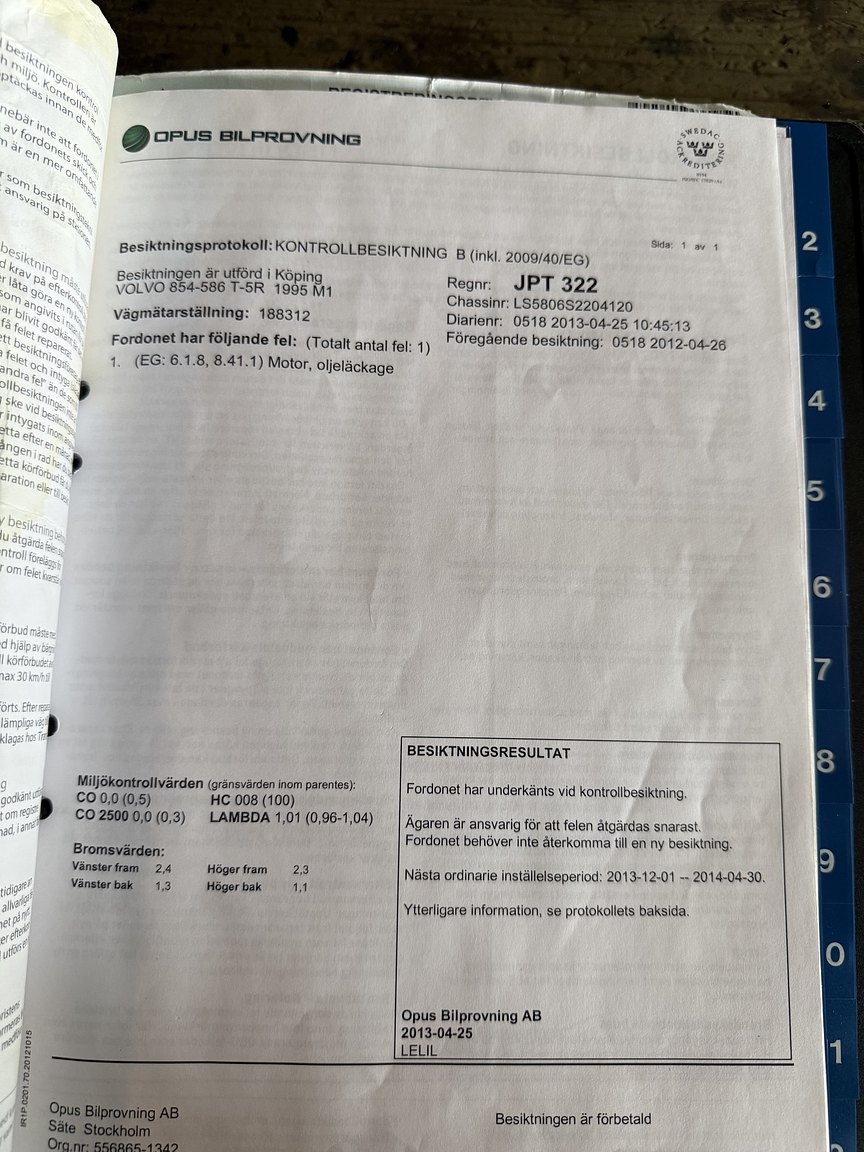 Documentation for 1995 Volvo 850 T-5R