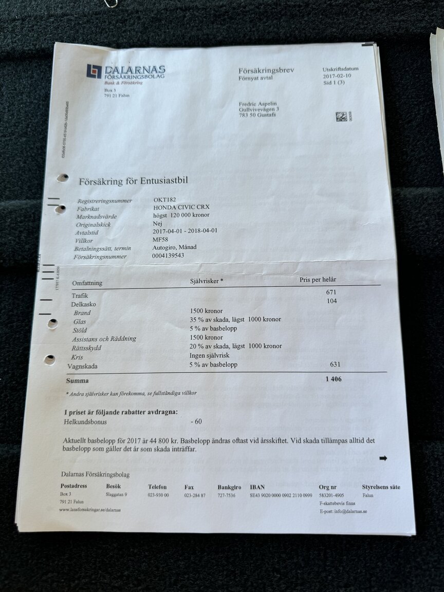 Documentation for 1989 Honda Civic CRX *5082km*