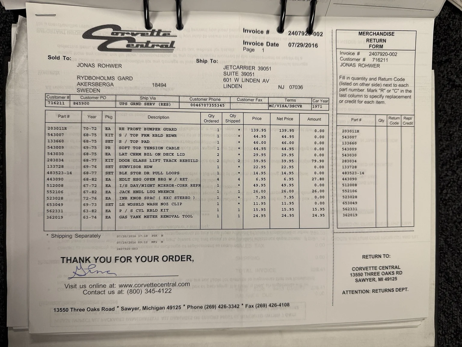 Documentation for 1971 Chevrolet Corvette Stingray Special 598 cui V8 795 hk (70)
