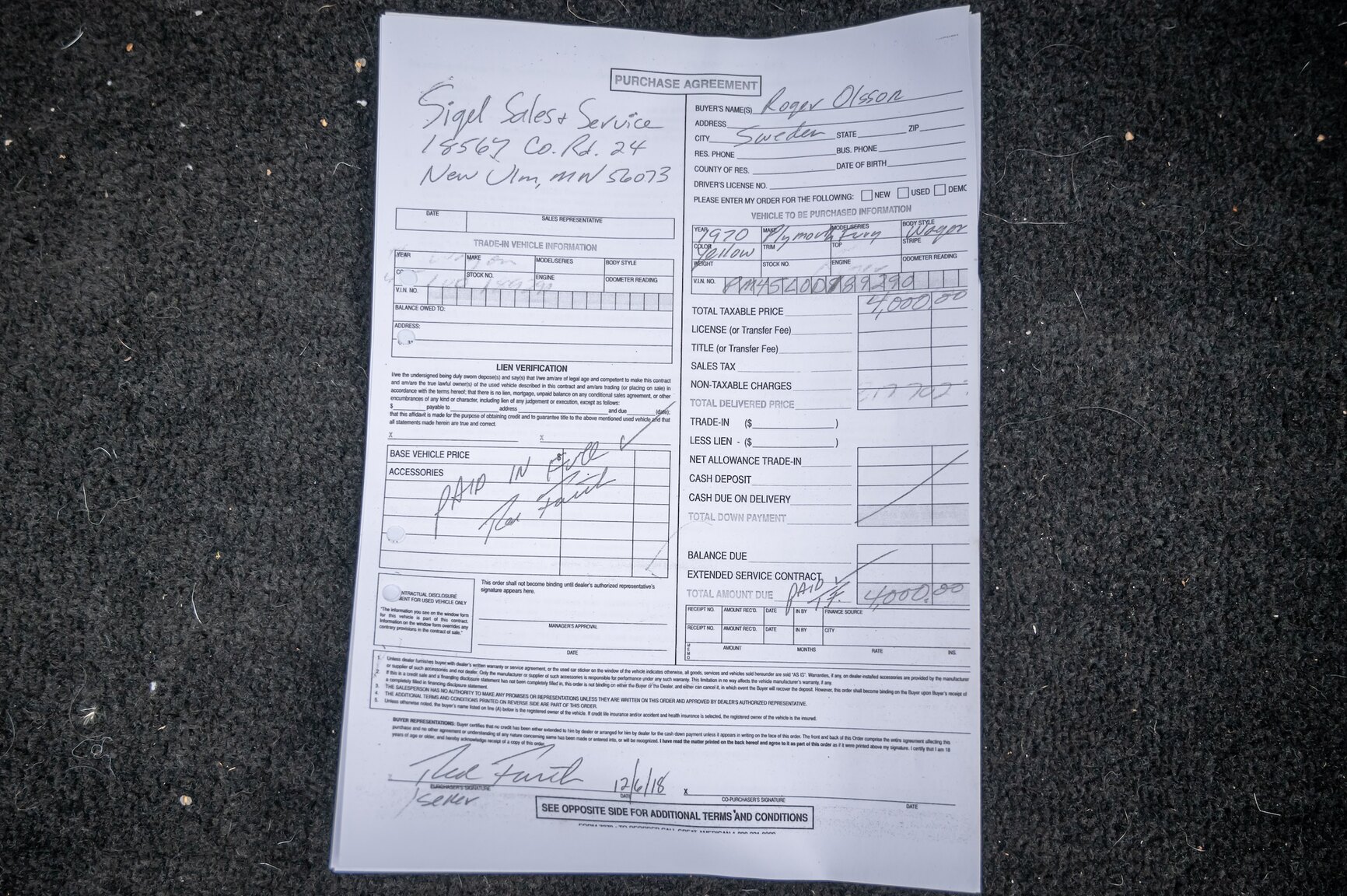 Dokumentation, 1970 Plymouth Fury