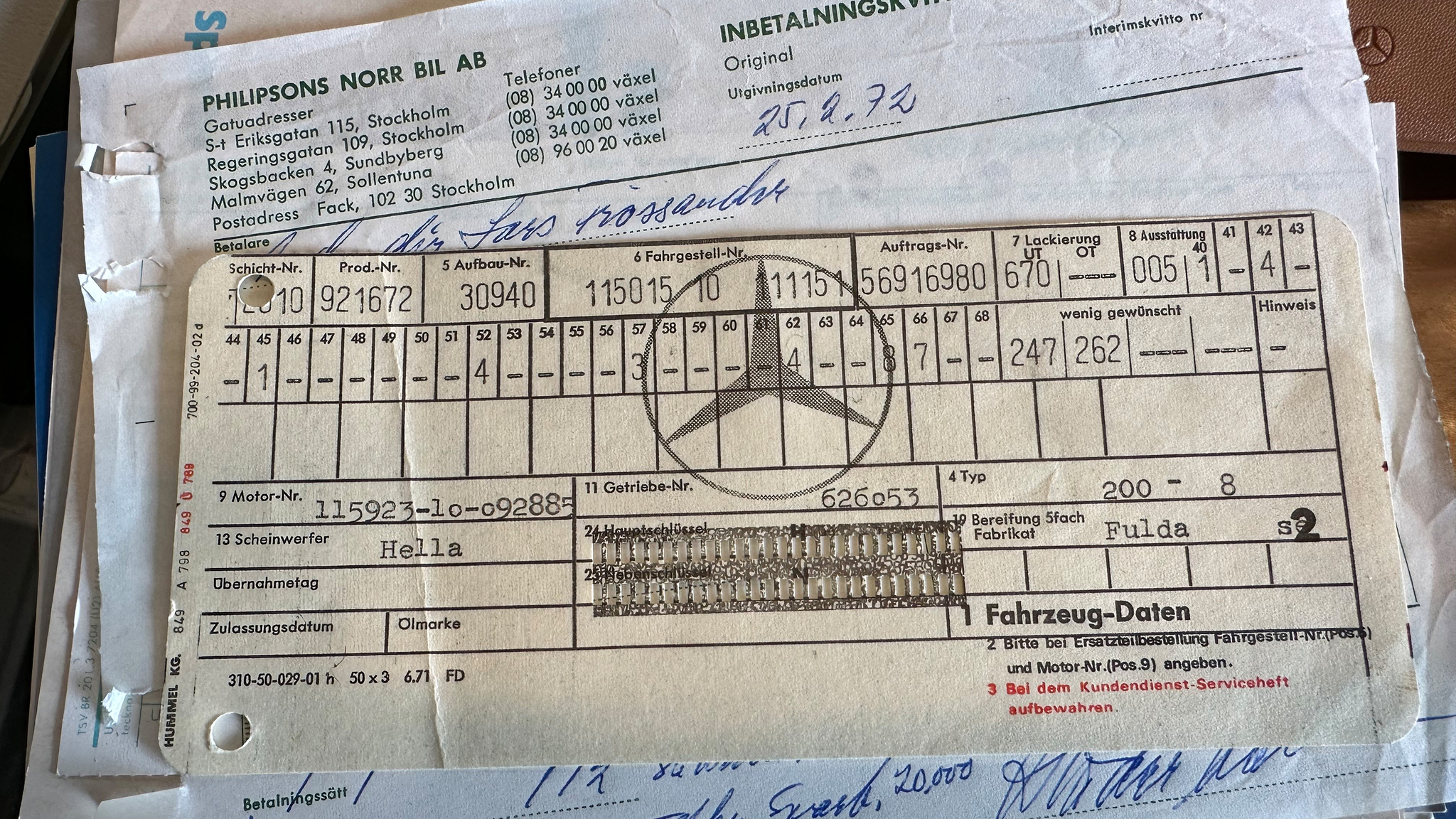 Dokumentation, 1972 Mercedes-Benz 200
