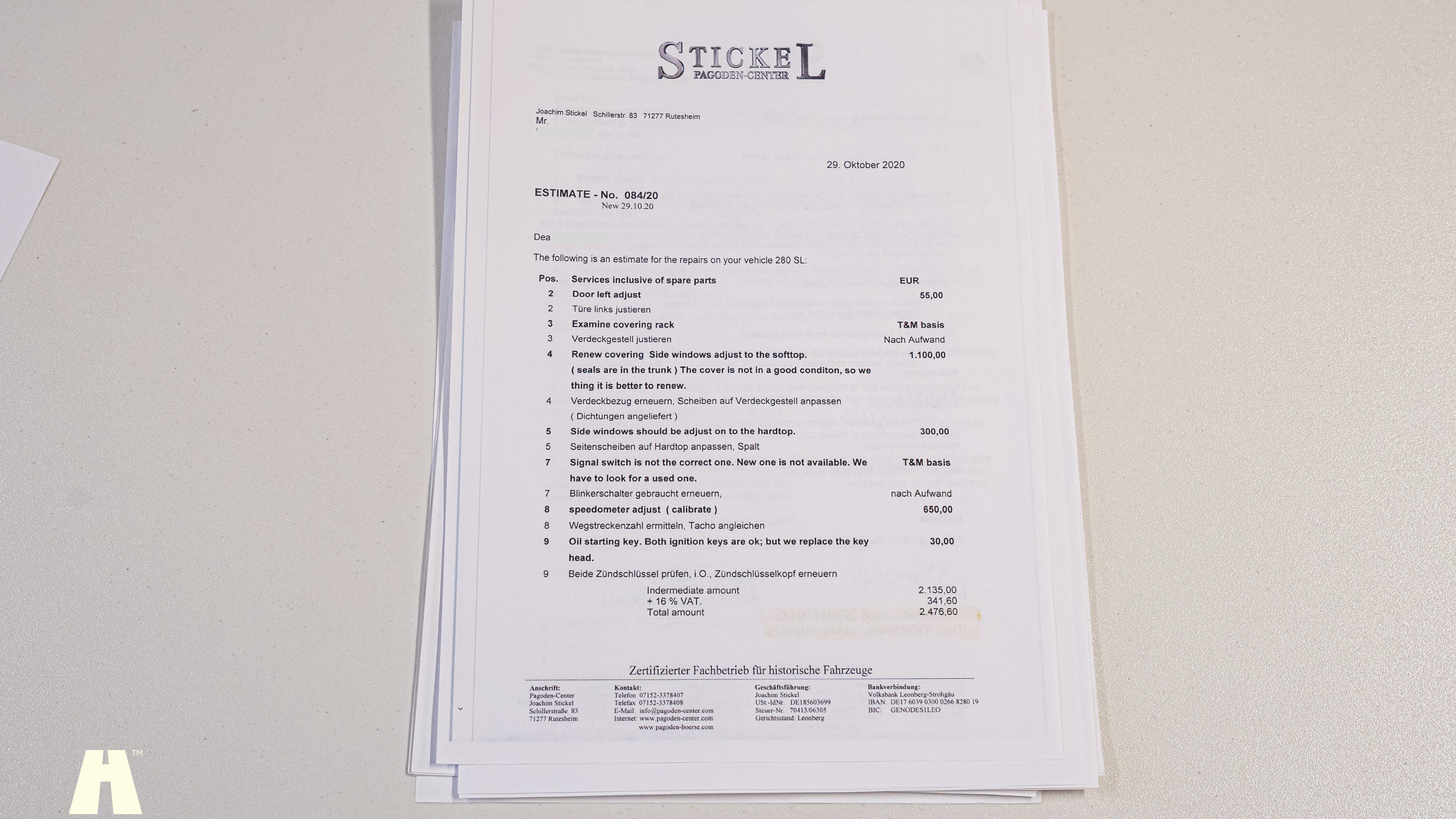 Documentation for 1970 Mercedes 280 SL Pagoda (69)