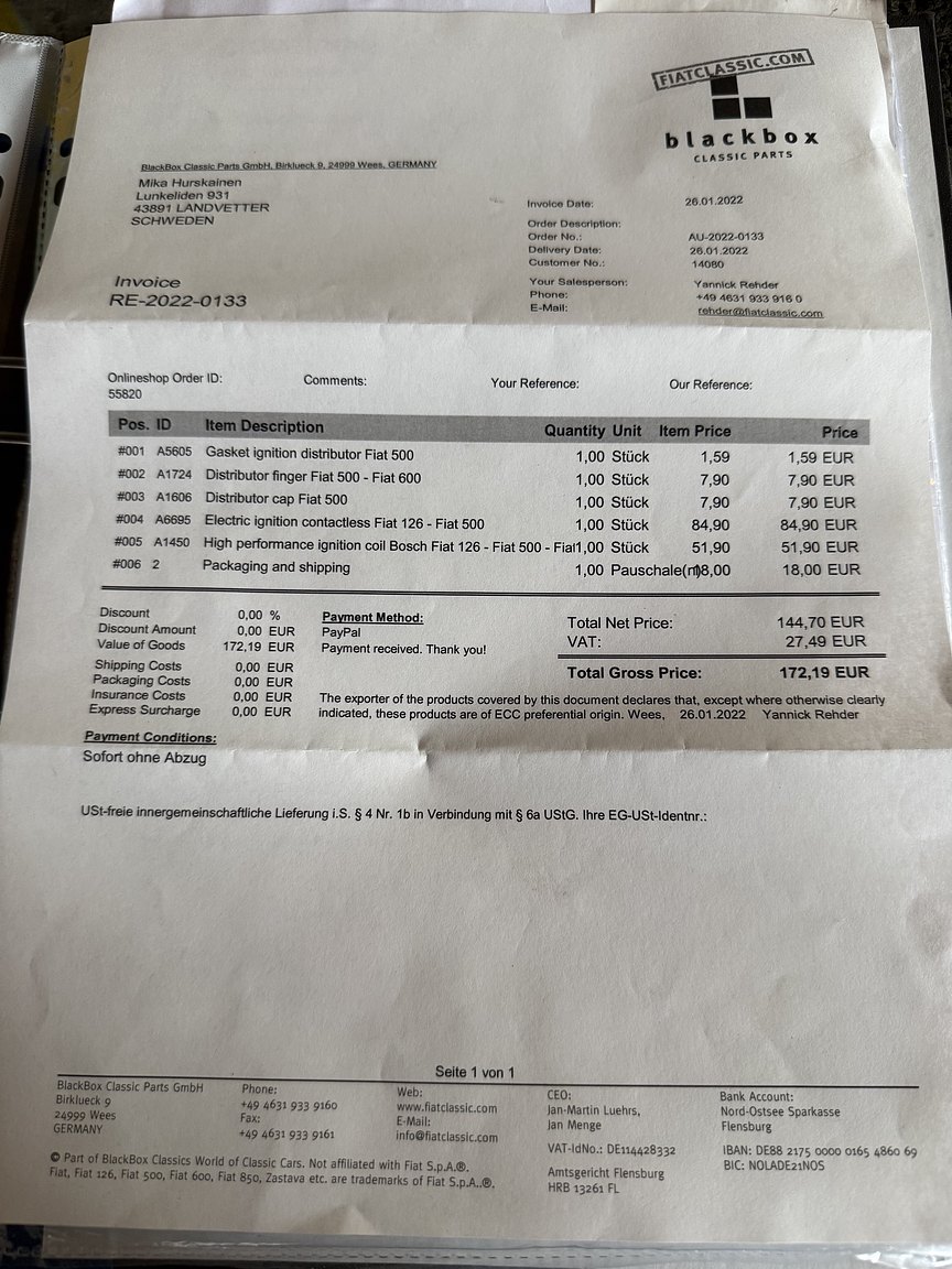 Documentation for 1965 Fiat 500F
