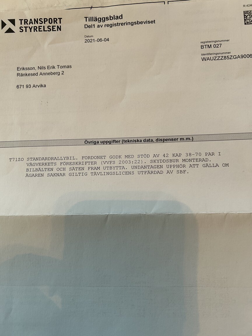Documentation for 1986 Audi Quattro Rally Replica