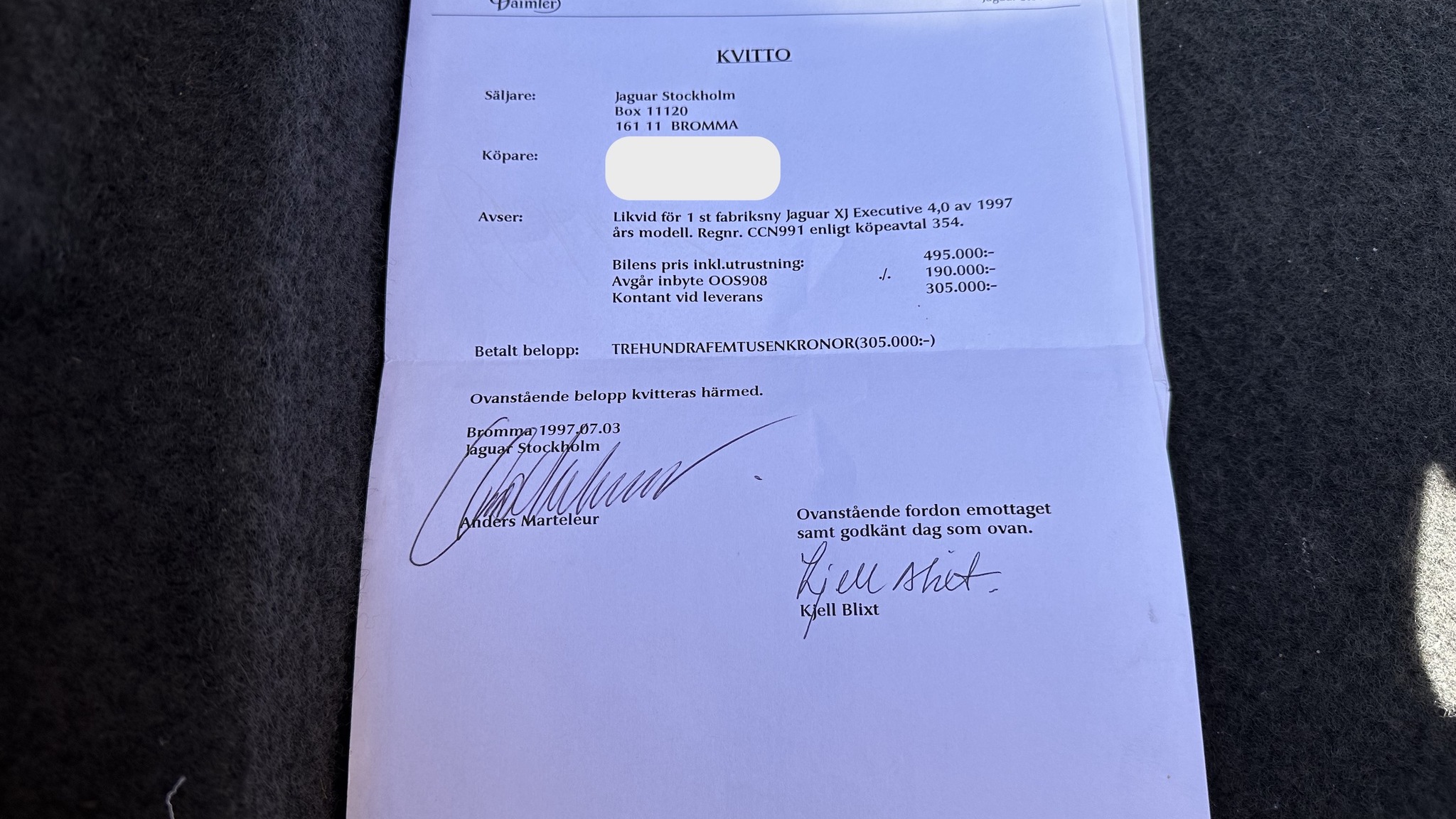 Dokumentation för 1997 Jaguar XJ 4.0 Executive