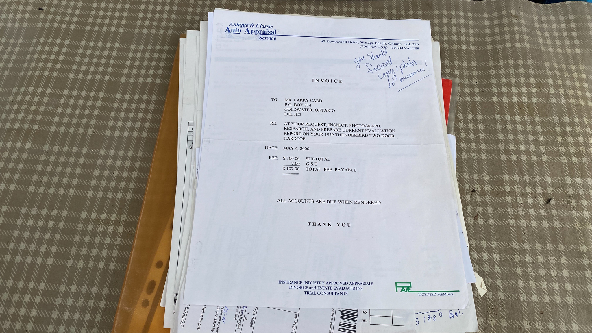 Dokumentation för 1959 Ford Thunderbird hardtop