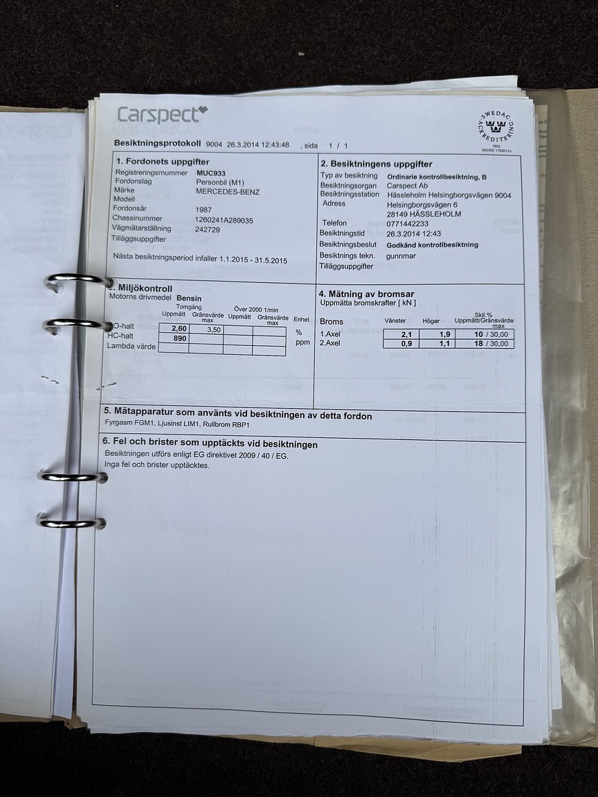 Dokumentation för 1987 Mercedes-Benz 300 SE