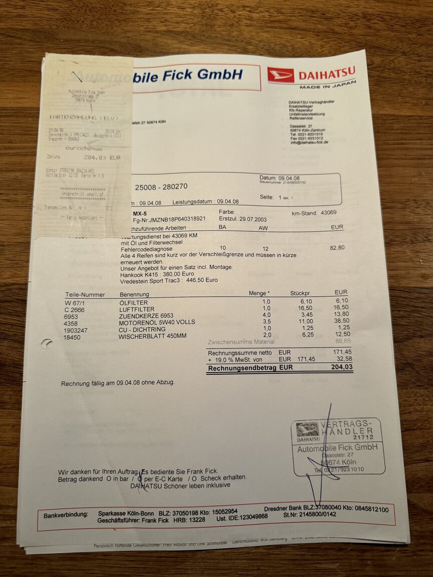 Dokumentation för 2004 Mazda MX-5