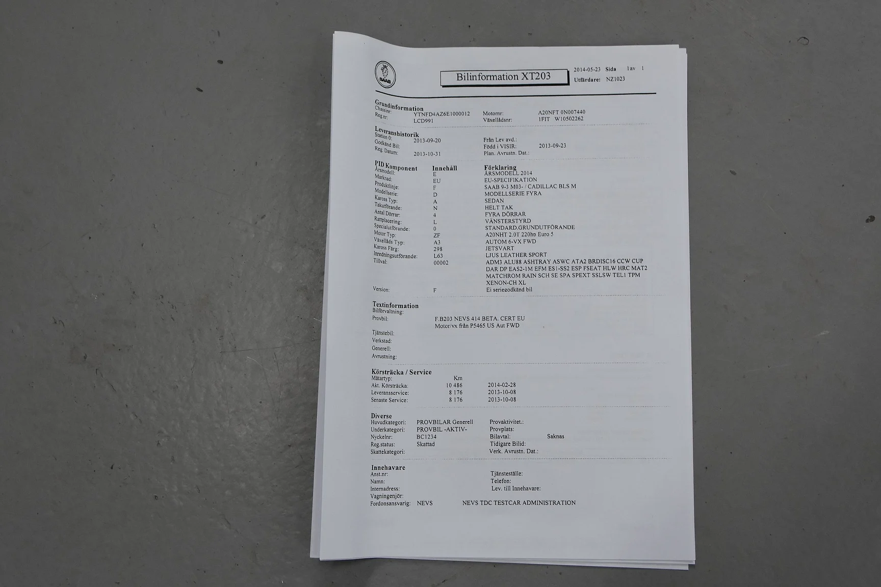 Documentation for 2014 Saab 9-3 Aero Hirsch Edition (9)