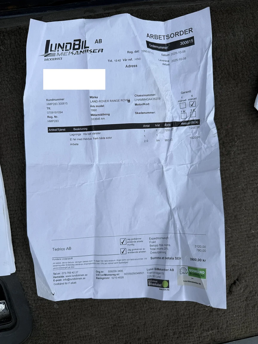 Documentation for 1990 Range Rover Vogue SE 3.9 (18)
