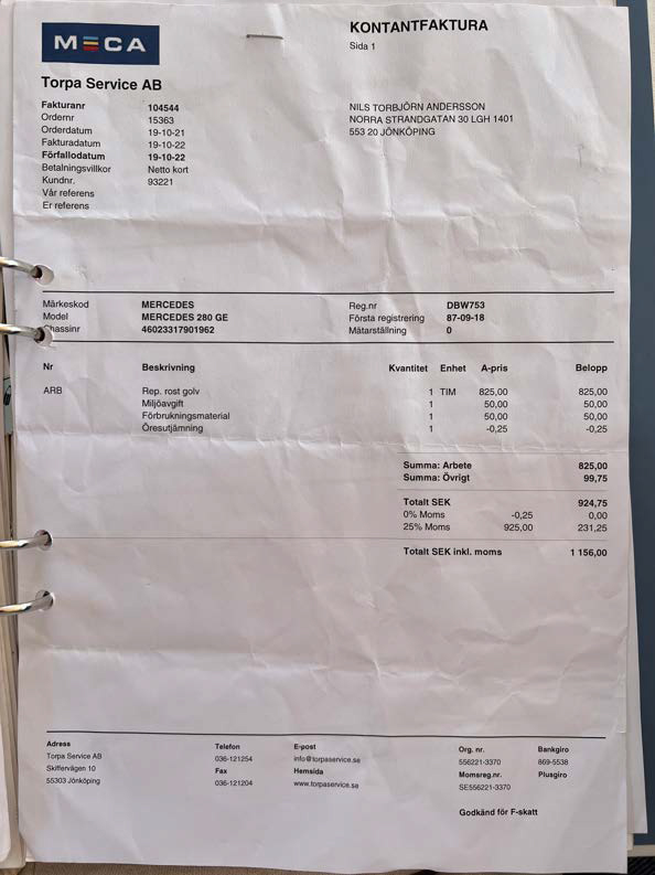 Dokumentation för 1986 Mercedes 280 GE