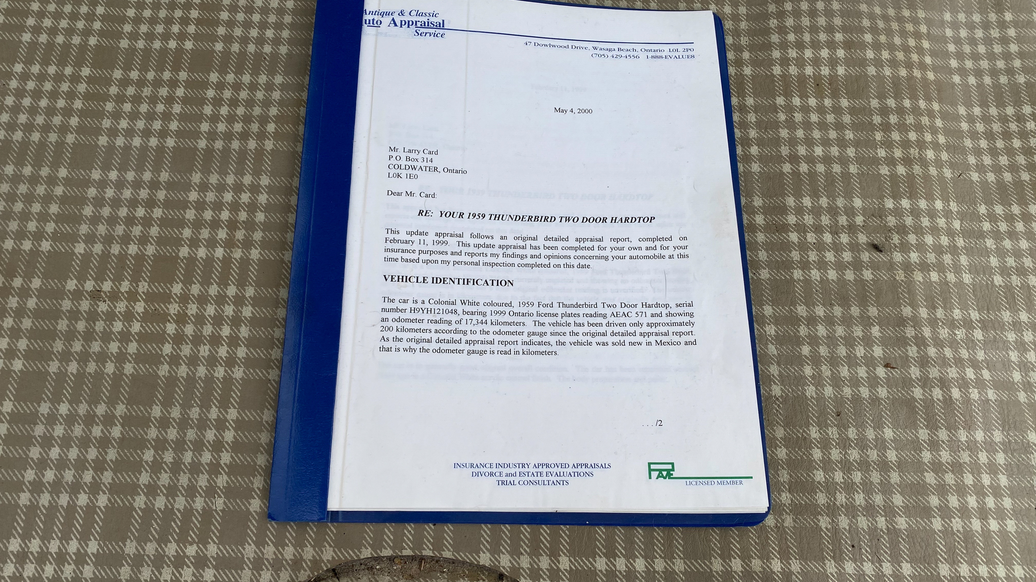 Dokumentation för 1959 Ford Thunderbird hardtop