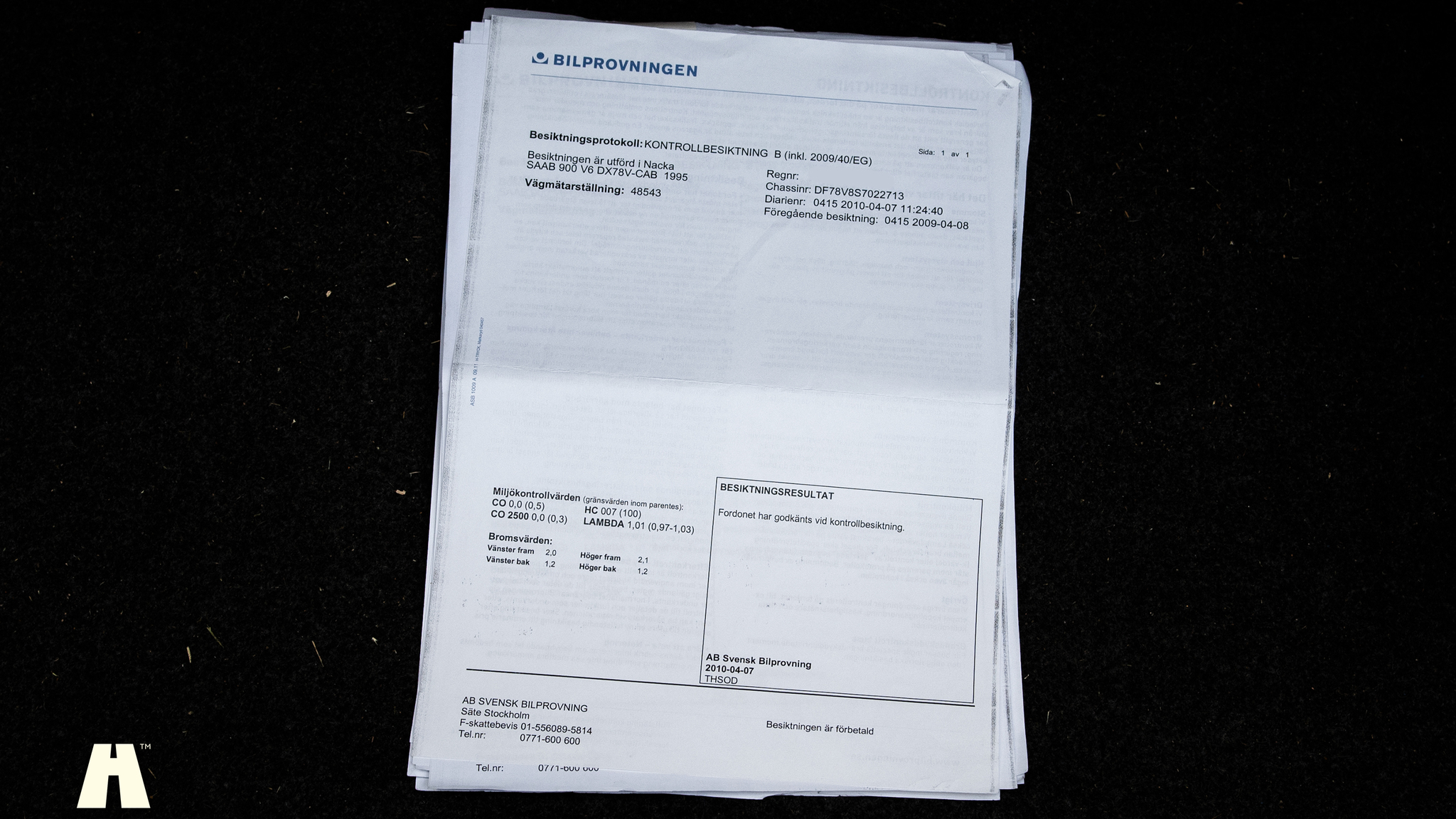 Dokumentation för 1995 SAAB 900 SE V6 Automat