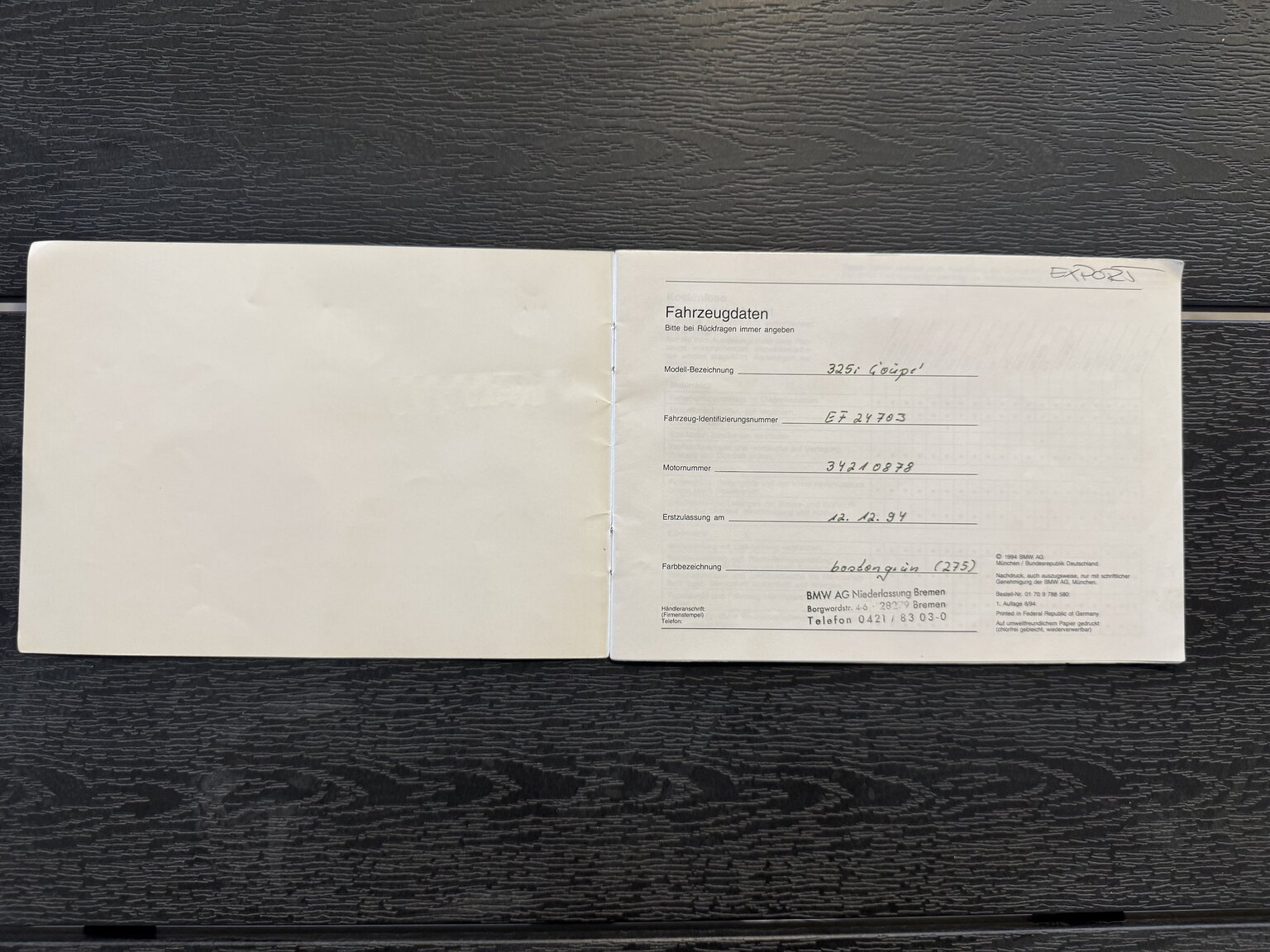 Dokumentation, 1995 BMW 325i Coupé AVUS Edition "No Reserve Auction"