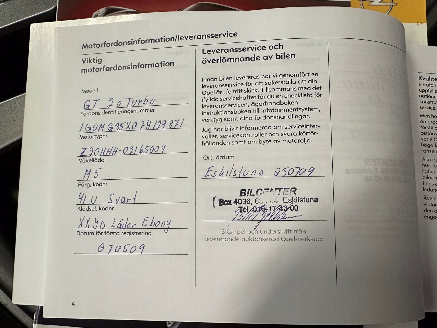 Documentation for 2007 Opel Roadster GT