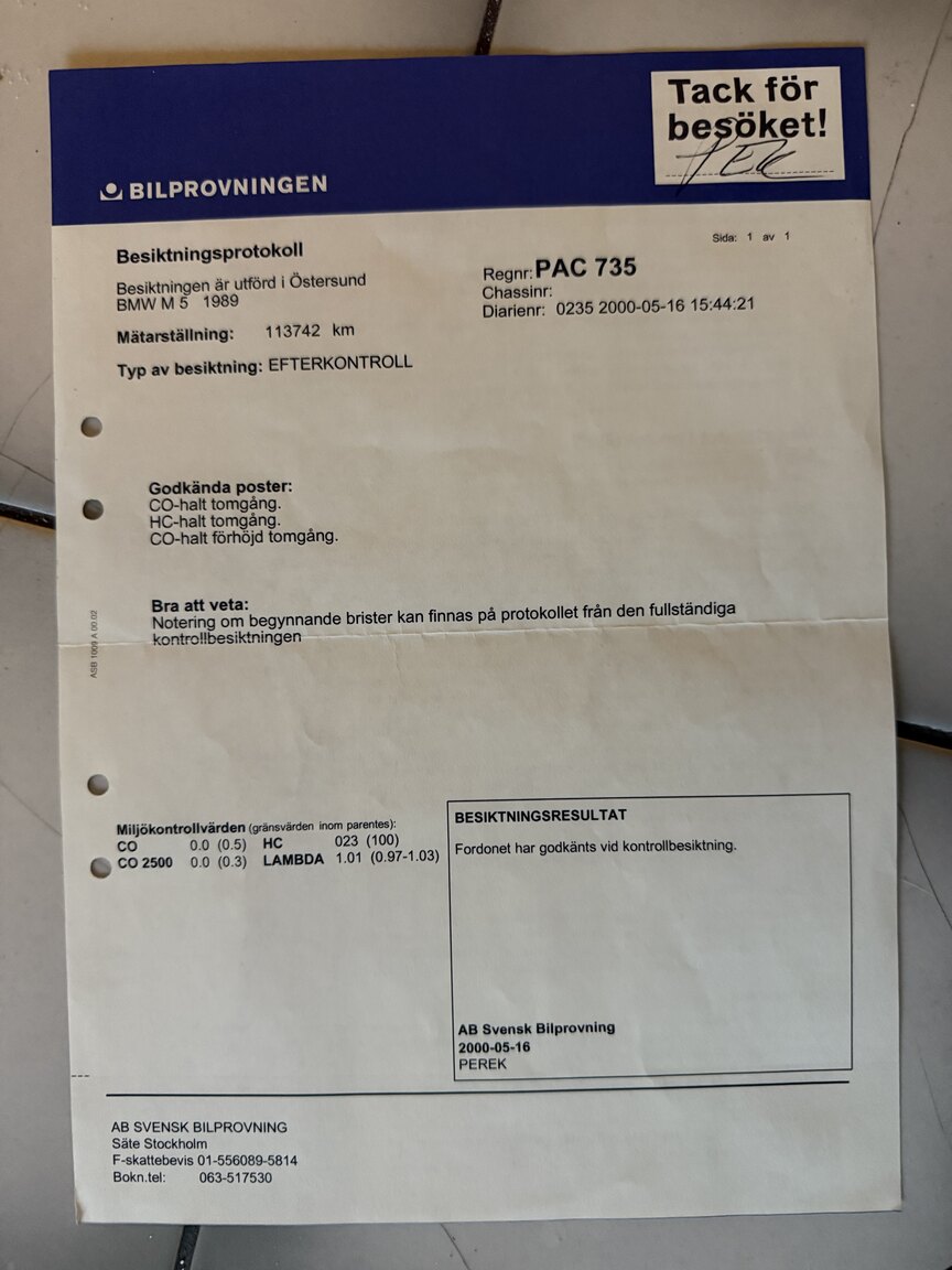 Dokumentation för 1989 BMW M5