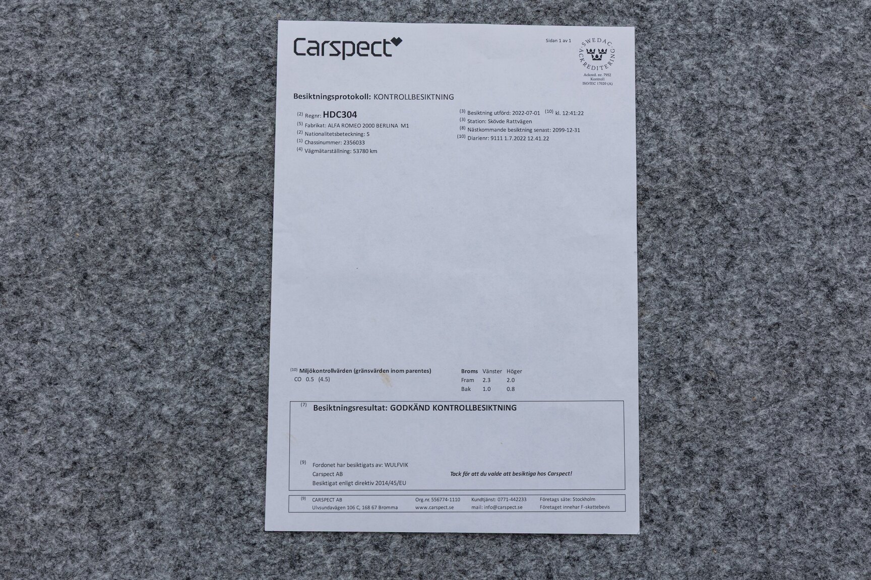 Documentation for 1974 Alfa Romeo Berlina 2000