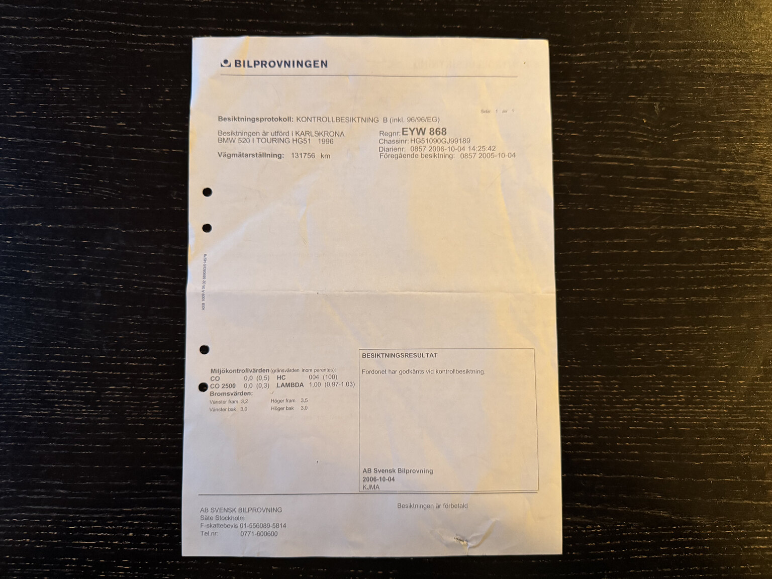 Dokumentation, 1996 BMW 520i Touring