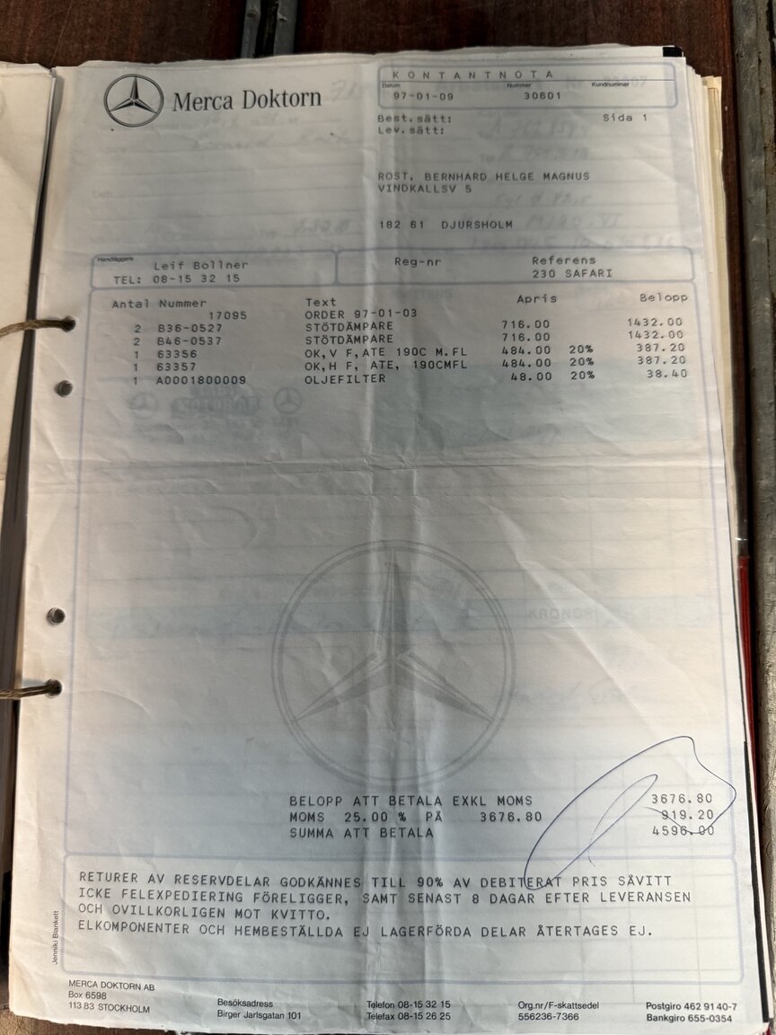 Documentation for 1967 Mercedes-Benz 230 Safari