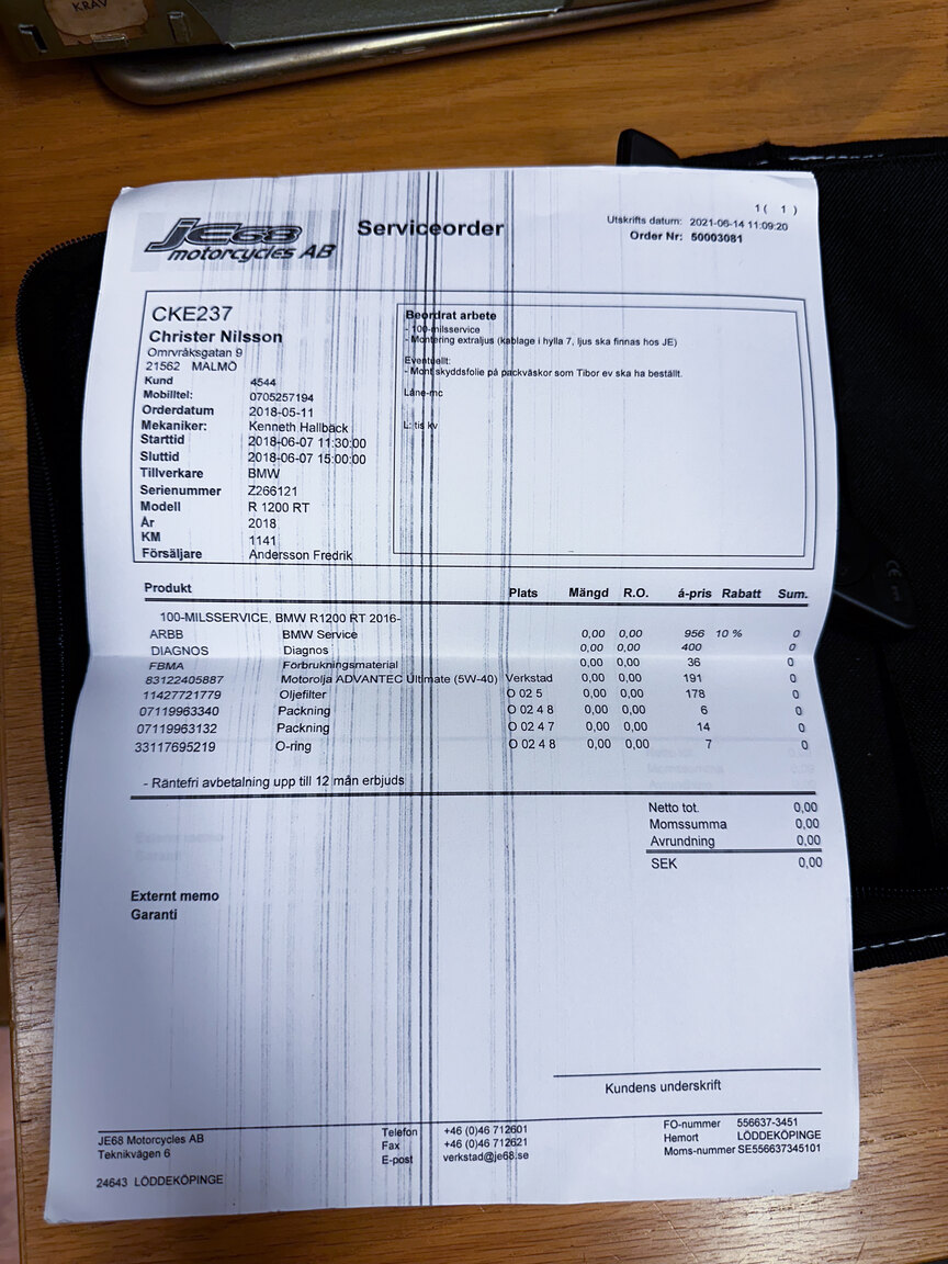 Dokumentation för 2018 BMW R 1200 RT