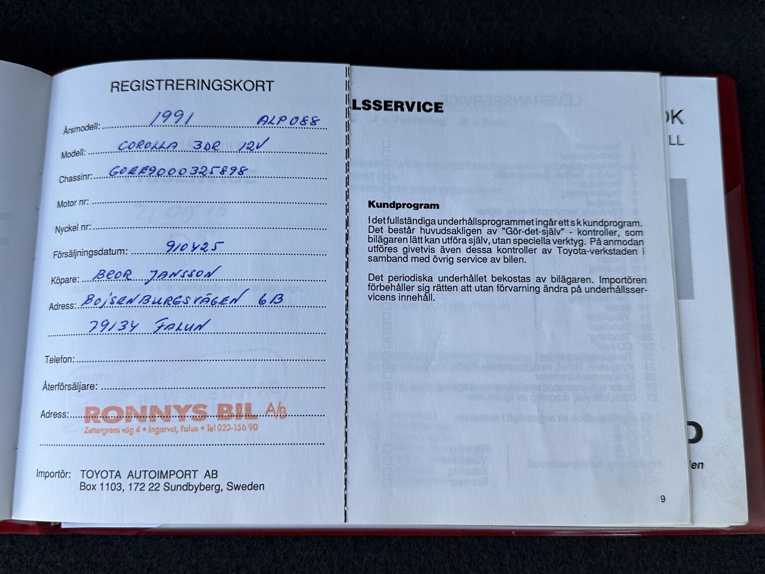 Dokumentation, 1991 Toyota Corolla 1300 XLI