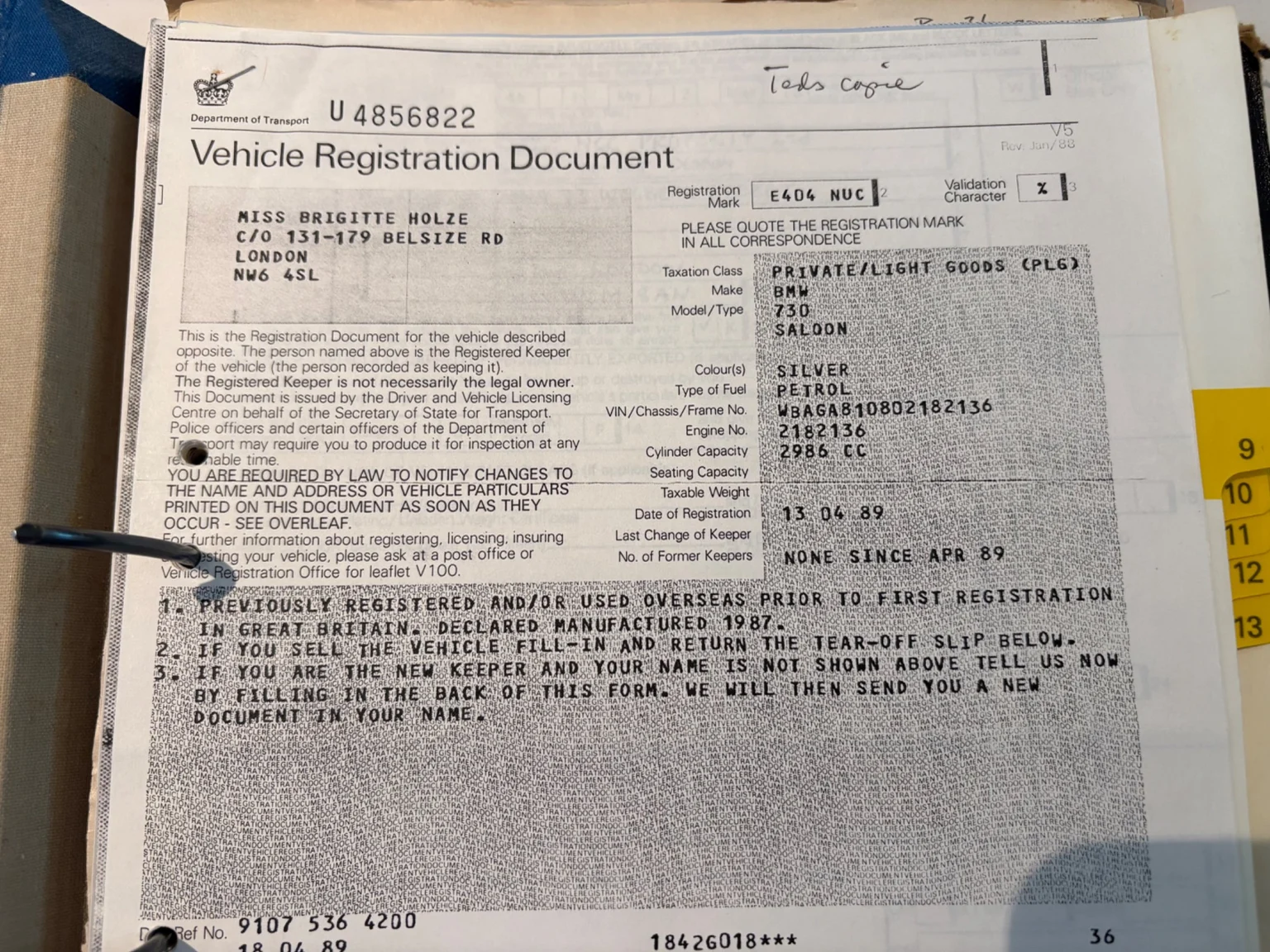 Dokumentation för 1988 BMW 730iA (7)