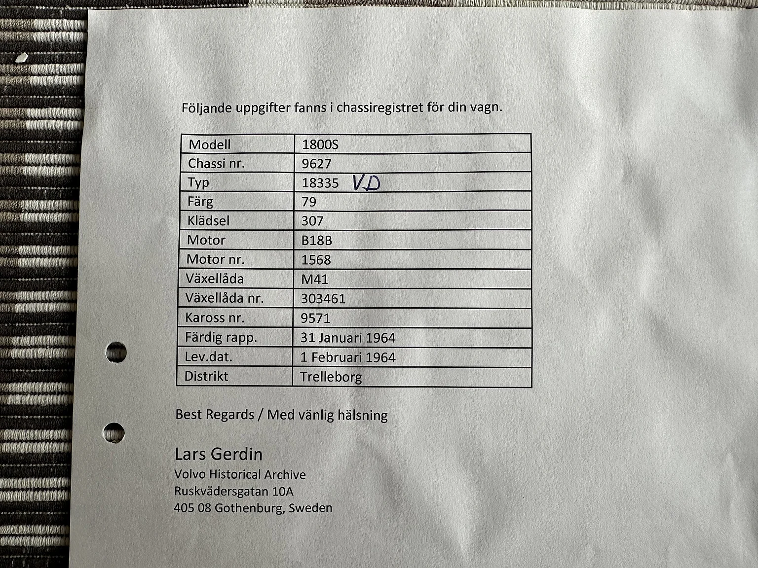 Documentation for 1964 Volvo P1800S (2)