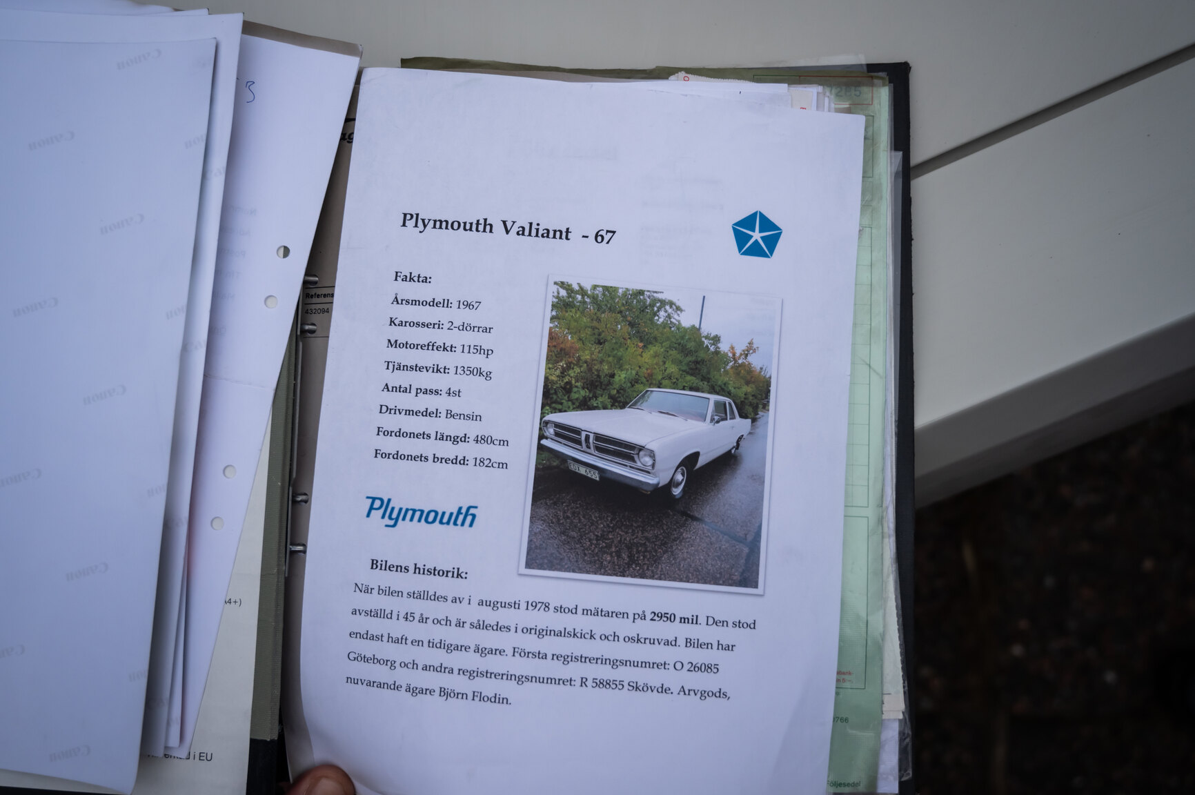 Dokumentation för 1967 Plymouth Valiant V 100 Sedan