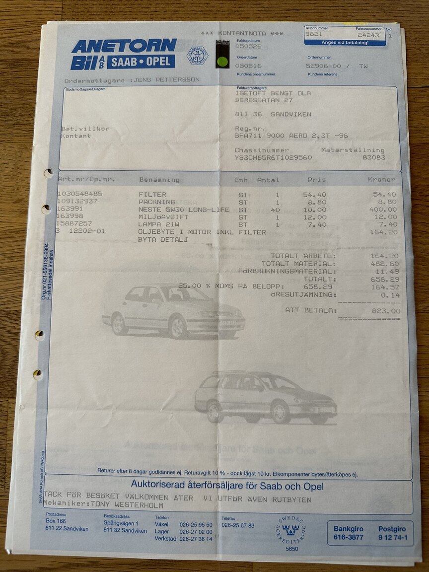 Dokumentation, 1996 SAAB 9000 CS Aero 2.3T