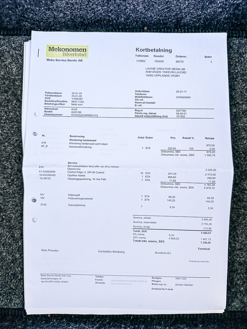 Documentation for 2008 Audi R8 4.2 V8 Turbo Manuell