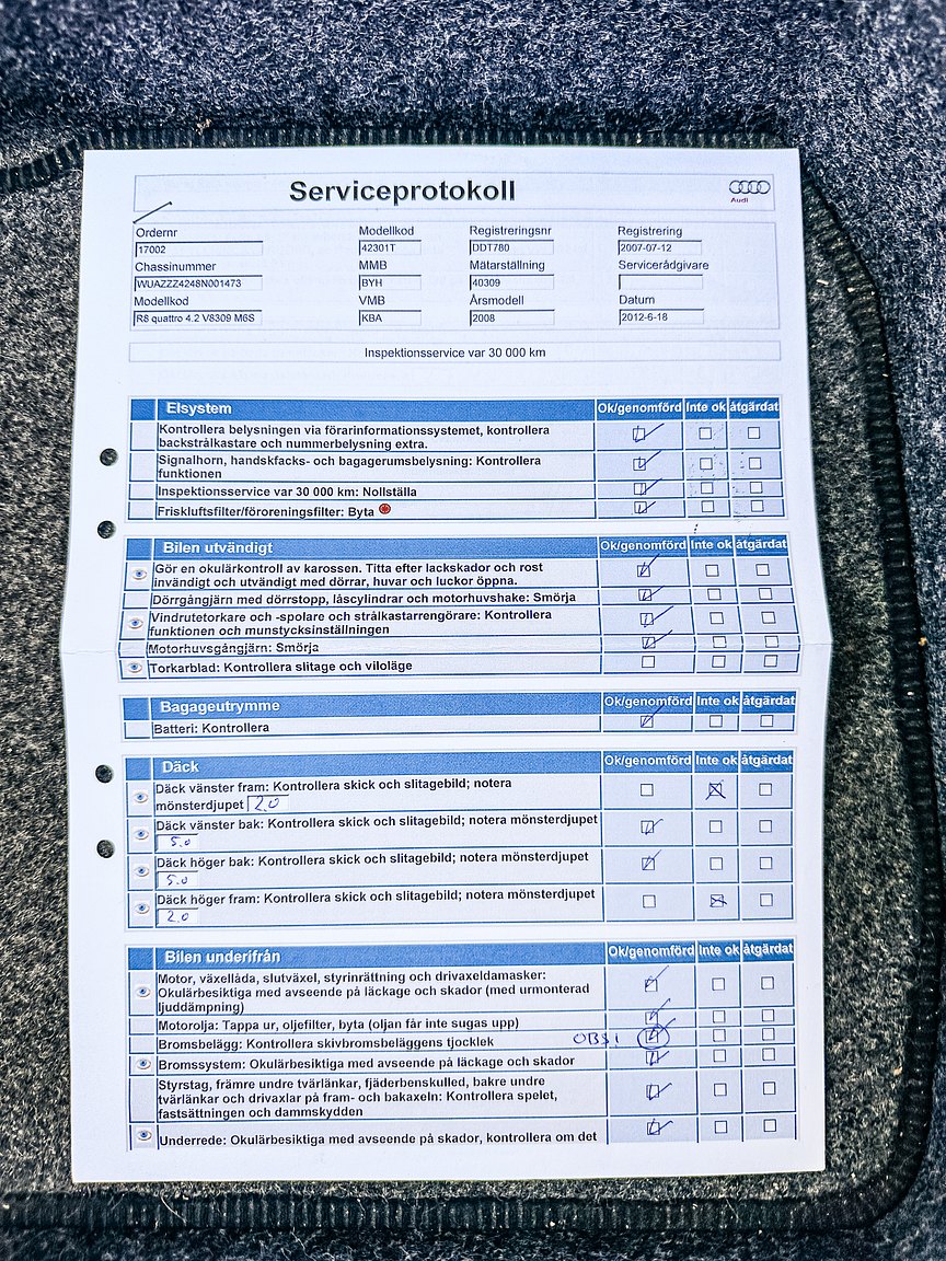 Documentation for 2008 Audi R8 4.2 V8 Turbo Manuell