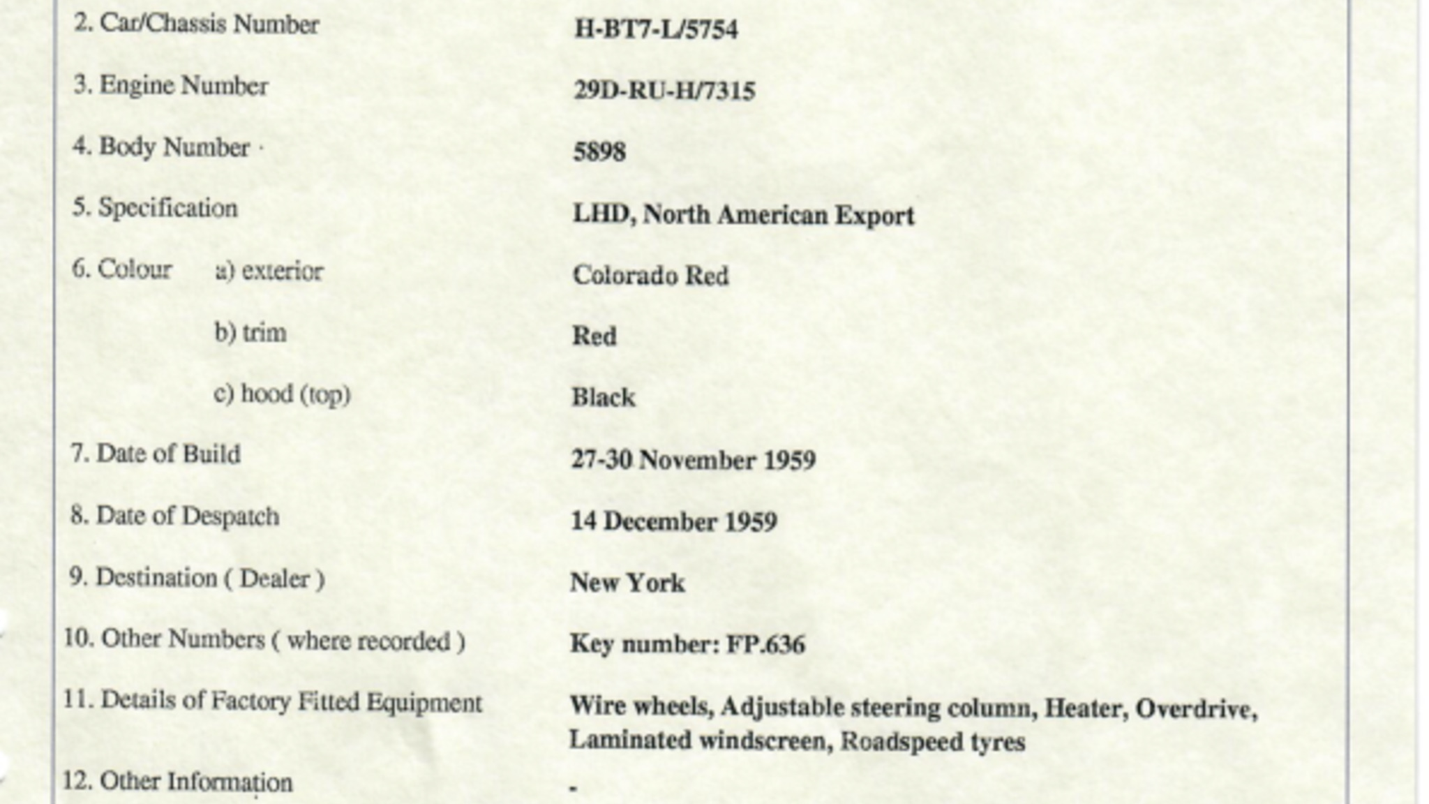 Documentation for 1960 Austin Healey 3000 MK1