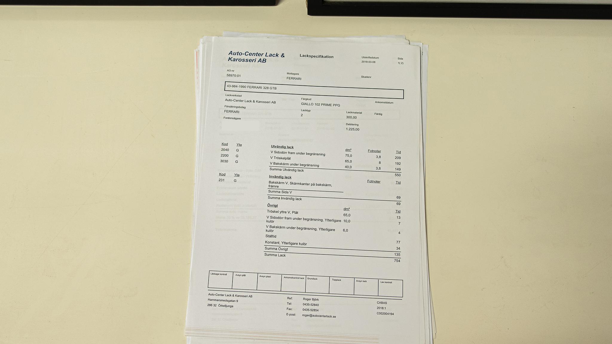 Dokumentation, 1986 Ferrari 328 GTB