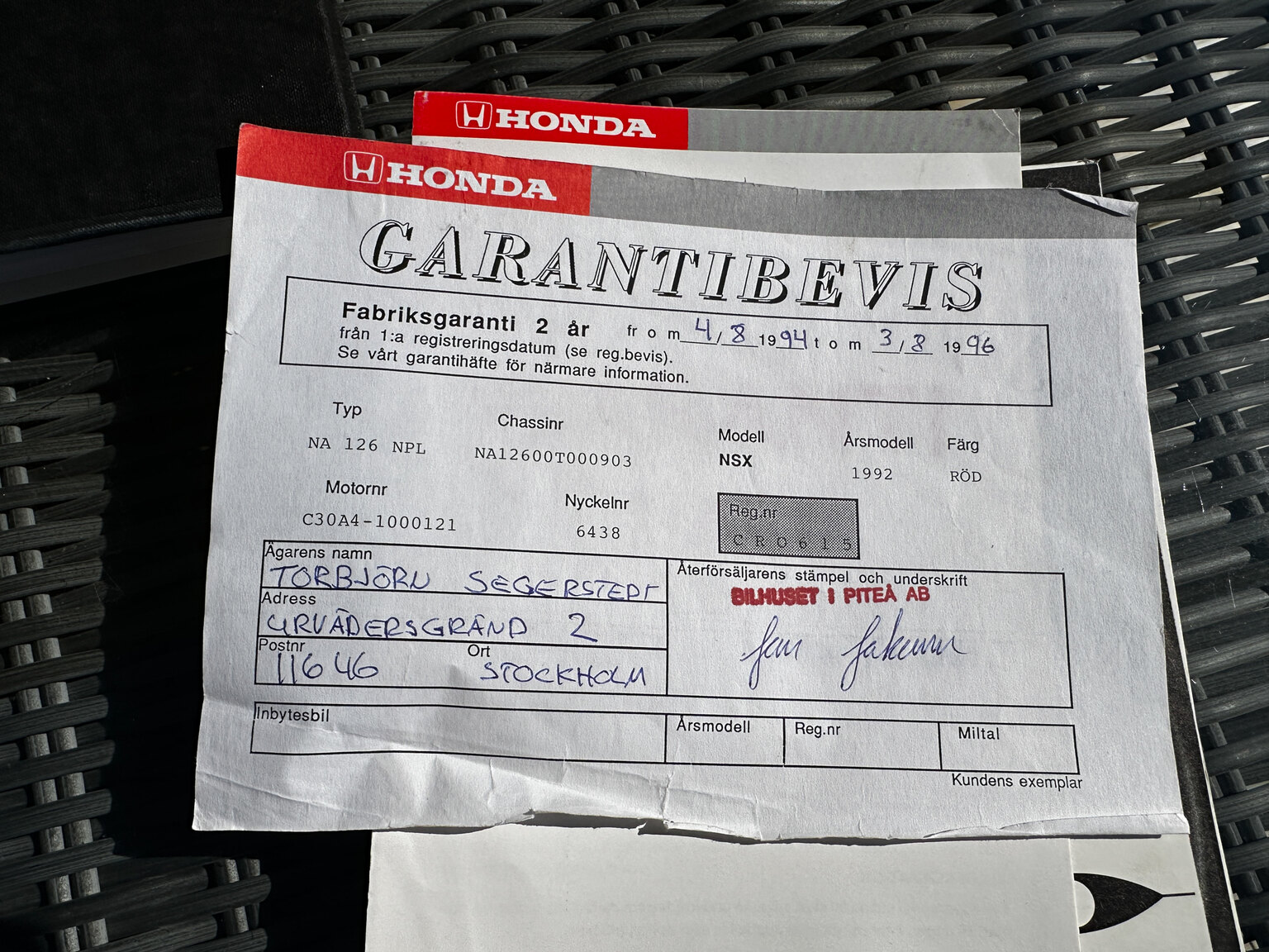 Documentation for 1992 Honda NSX 3.0