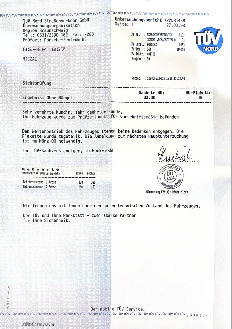 Dokumentation, 1991 PORSCHE 944 S2