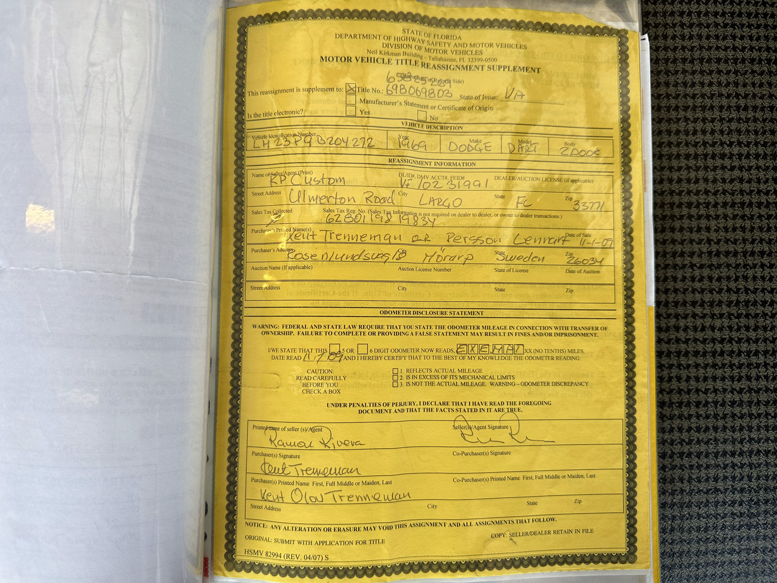 Dokumentation, 1969 Dodge Dart Swinger 340