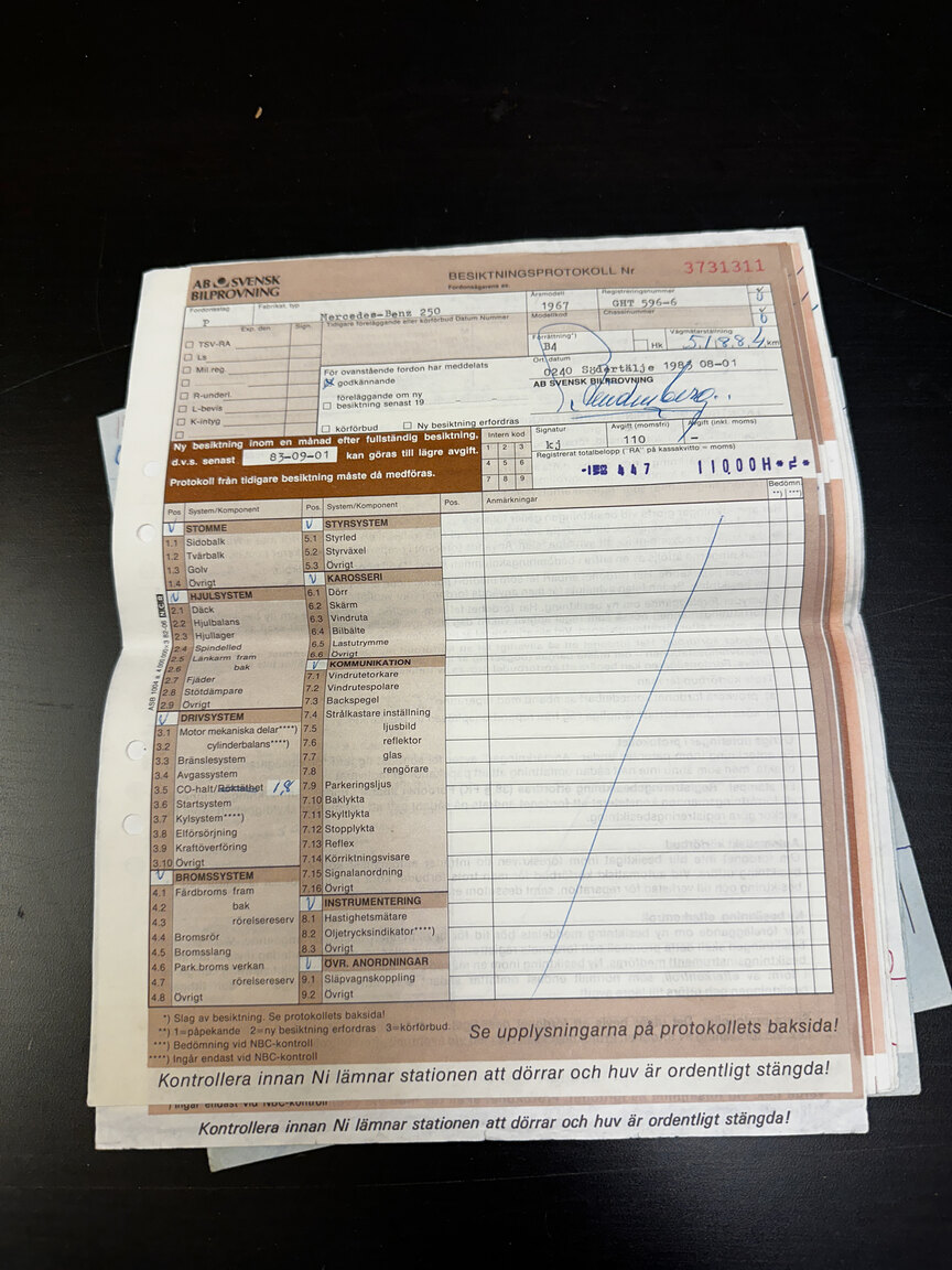 Documentation for 1967 Mercedes-Benz 250 S